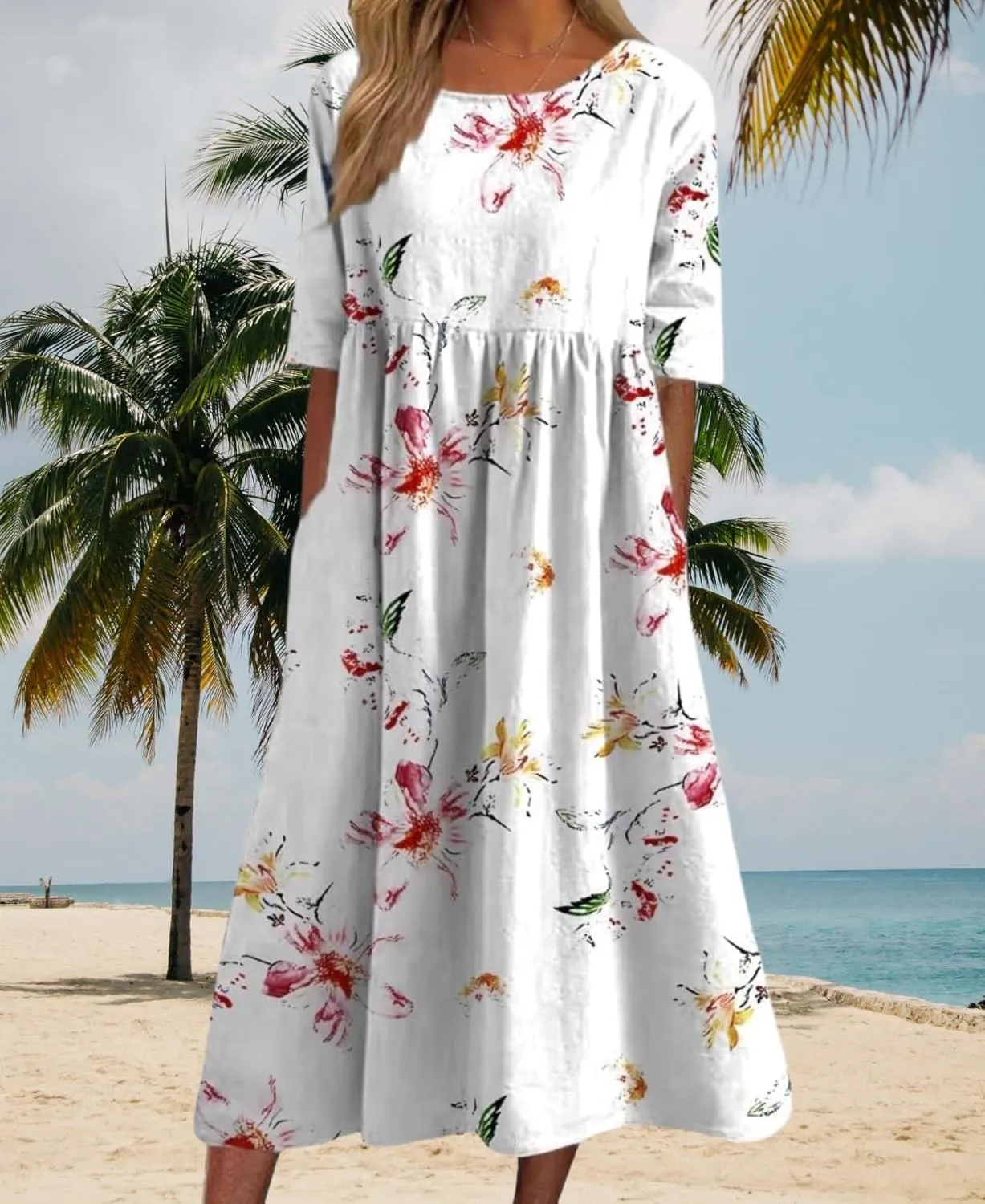 Summer Boho Floral Print Short Sleeve Dresses 2025 Women's Casual Relaxed Flowy Vintage Maxi Sundress with Pockets
