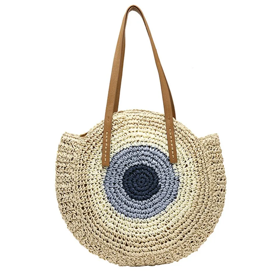 Summer Straw Handbag Wooden Handle Large Capacity Paper Rope Woven Straw Bag Fashion Summer Vacation Travel Beach Bag