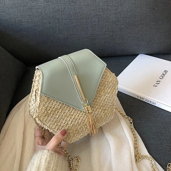 Summer Straw Handbag Wooden Handle Large Capacity Paper Rope Woven Straw Bag Fashion Summer Vacation Travel Beach Bag