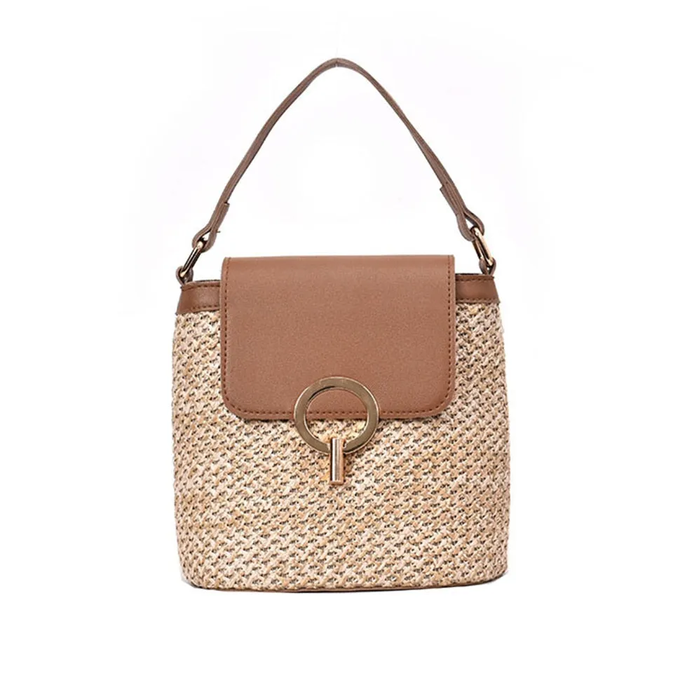 Summer Straw Handbag Wooden Handle Large Capacity Paper Rope Woven Straw Bag Fashion Summer Vacation Travel Beach Bag