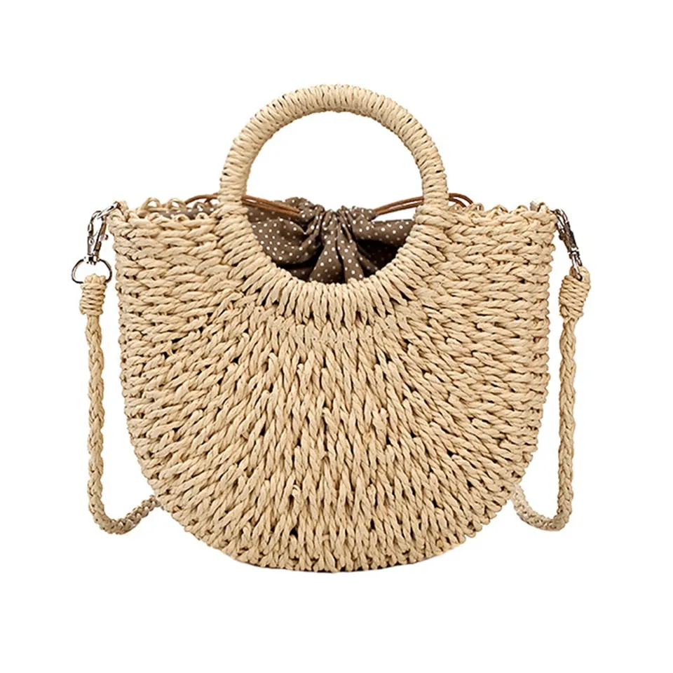 Summer Straw Handbag Wooden Handle Large Capacity Paper Rope Woven Straw Bag Fashion Summer Vacation Travel Beach Bag