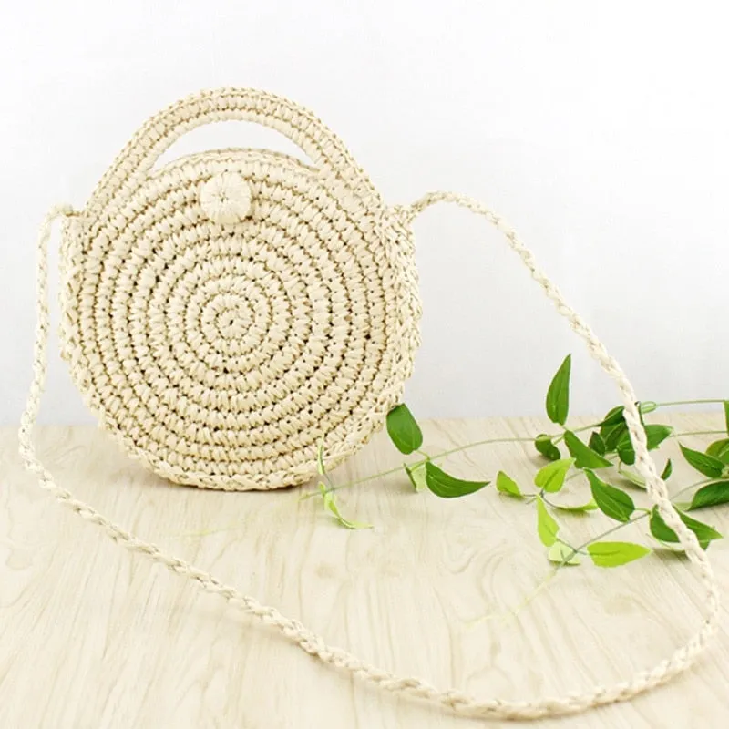 Summer Straw Handbag Wooden Handle Large Capacity Paper Rope Woven Straw Bag Fashion Summer Vacation Travel Beach Bag