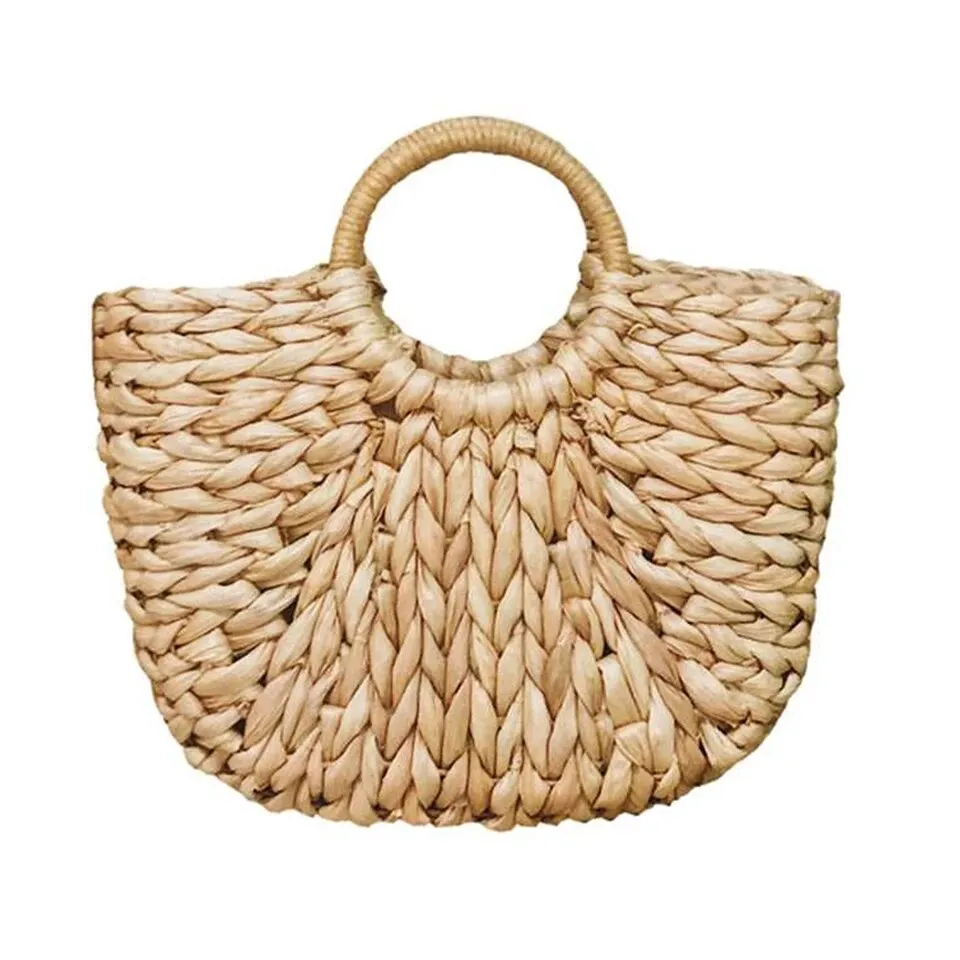 Summer Straw Handbag Wooden Handle Large Capacity Paper Rope Woven Straw Bag Fashion Summer Vacation Travel Beach Bag