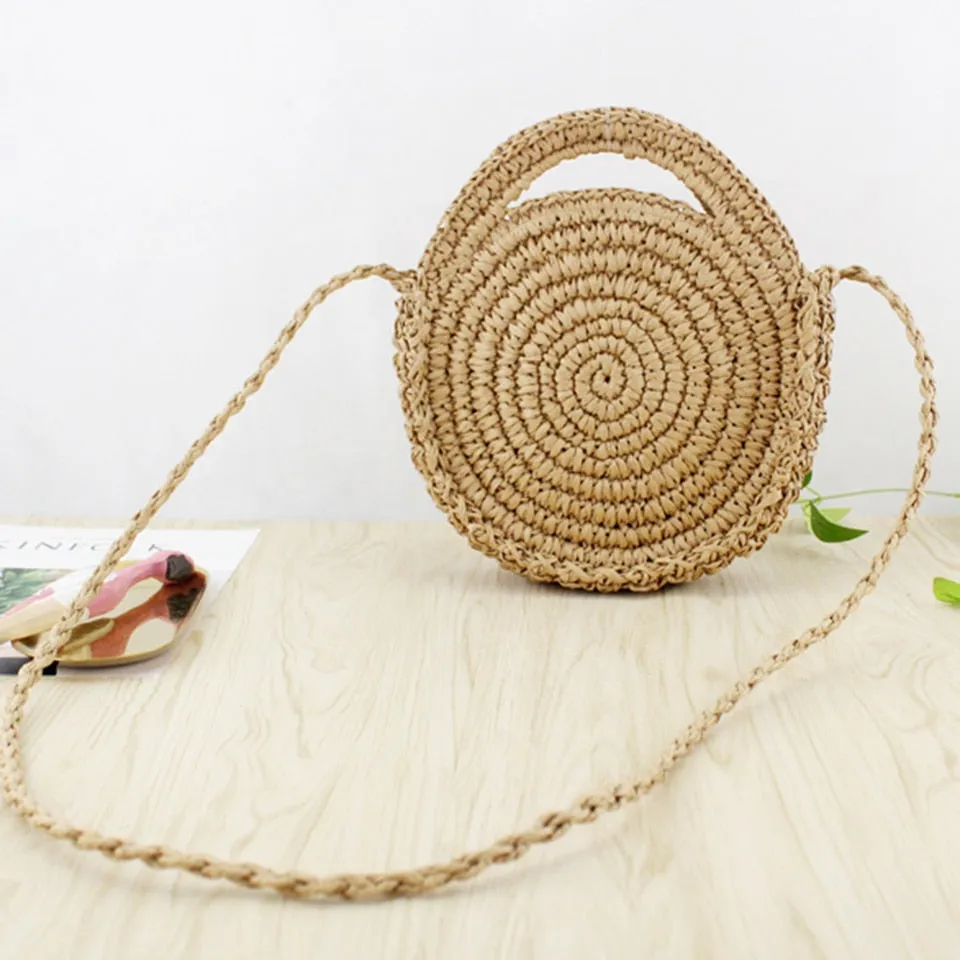 Summer Straw Handbag Wooden Handle Large Capacity Paper Rope Woven Straw Bag Fashion Summer Vacation Travel Beach Bag