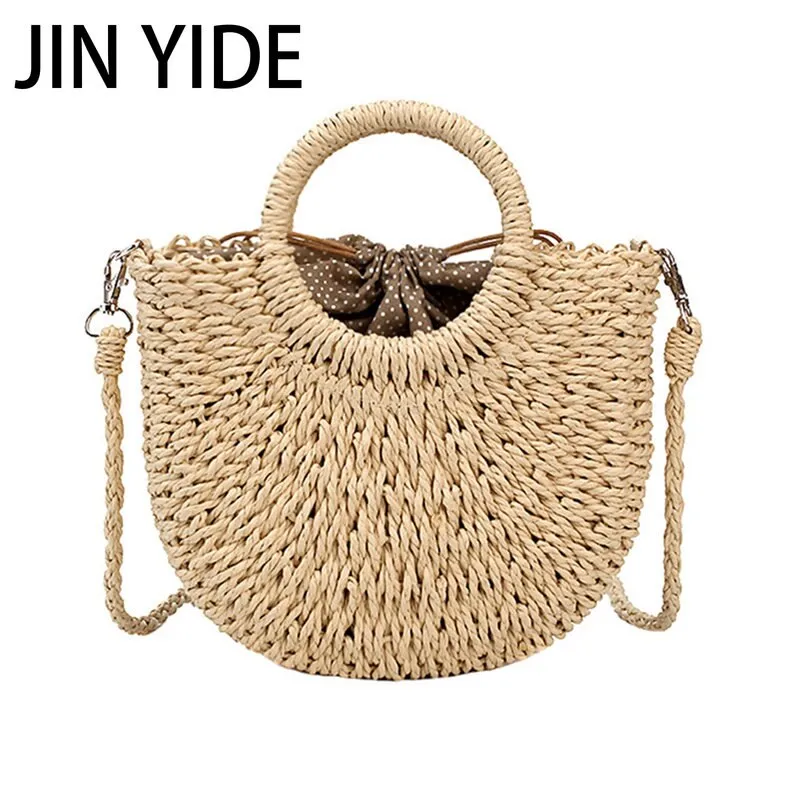 Summer Straw Handbag Wooden Handle Large Capacity Paper Rope Woven Straw Bag Fashion Summer Vacation Travel Beach Bag