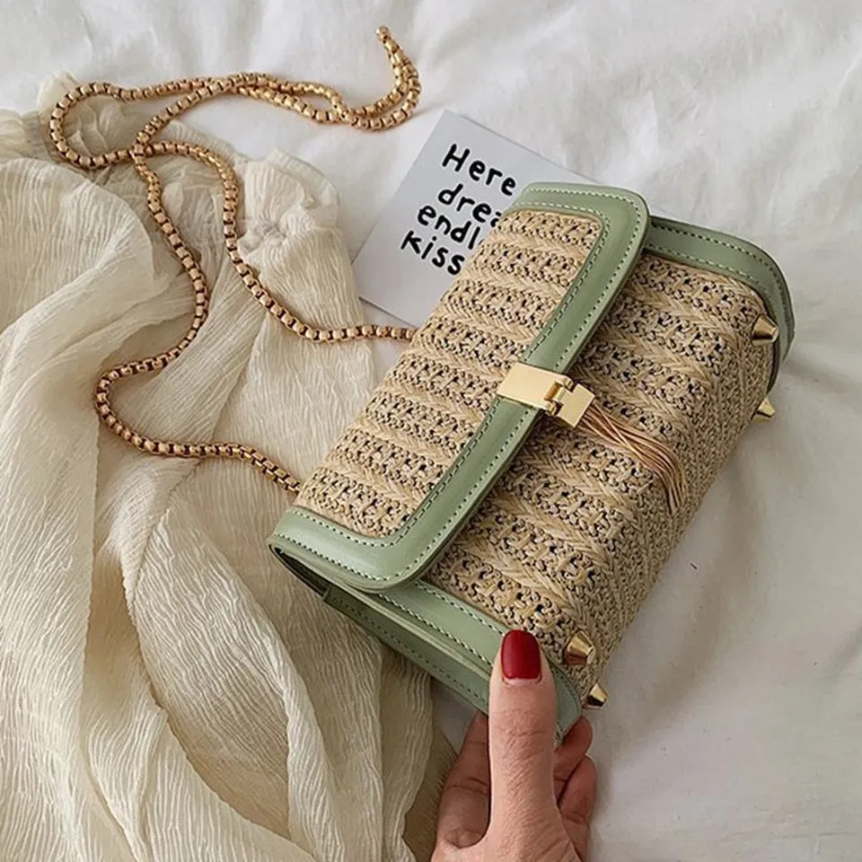Summer Straw Handbag Wooden Handle Large Capacity Paper Rope Woven Straw Bag Fashion Summer Vacation Travel Beach Bag