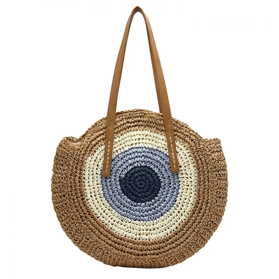 Summer Straw Handbag Wooden Handle Large Capacity Paper Rope Woven Straw Bag Fashion Summer Vacation Travel Beach Bag