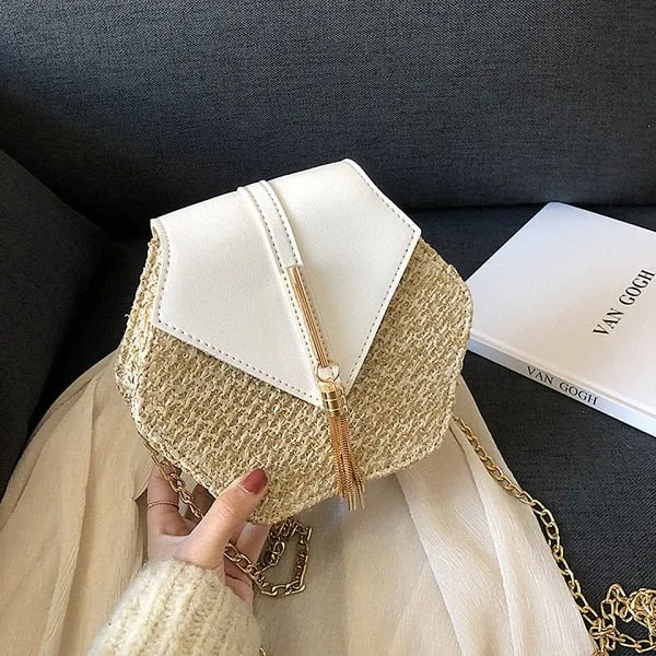 Summer Straw Handbag Wooden Handle Large Capacity Paper Rope Woven Straw Bag Fashion Summer Vacation Travel Beach Bag