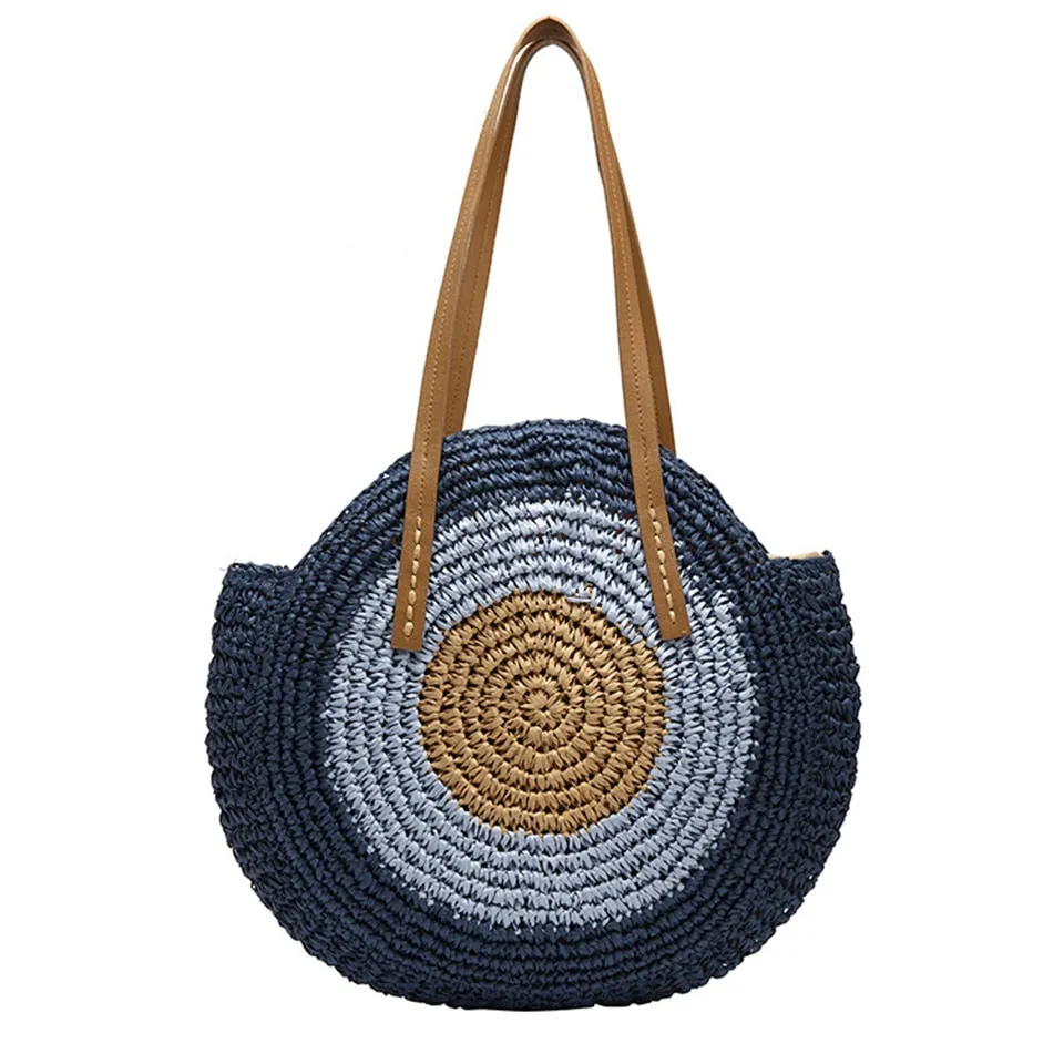 Summer Straw Handbag Wooden Handle Large Capacity Paper Rope Woven Straw Bag Fashion Summer Vacation Travel Beach Bag