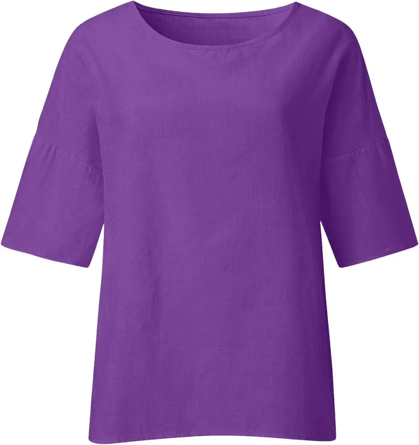 Summer Tops for Women Trendy Beach Plus Size 3/4 Sleeve Cotton Linen Shirts Blouse Crewneck Gauze Tops Casual Clothes