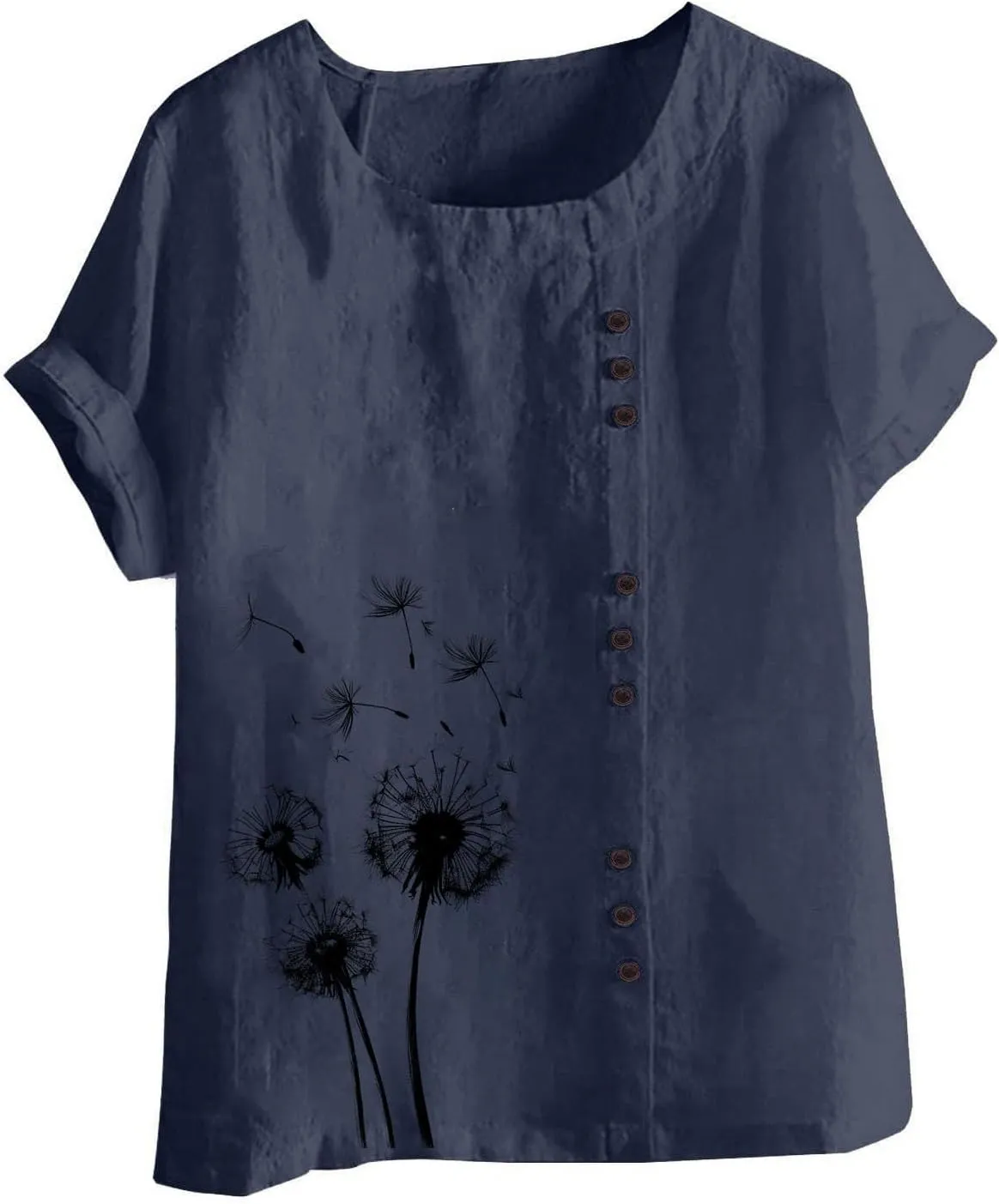 Summer Tops Women Cotton Linen Blouse Short Sleeve Tshirt Floral Boho Shirt Comfy Crewneck Tees Casual Work T-shirt