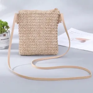 Summer Women New Fashion Straw Bag Rattan Woven Tote Purse New Crossbody Messenger Bag Plait Small Square Handbag Boho Beach