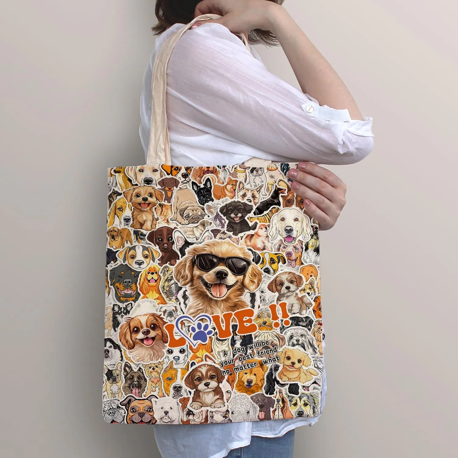 SUNFYCN Canvas Cotton Tote Bag for Women, Cat Tote Bag Reusable Grocery Bags Shopping Bags, Cute Tote Bag for Cat Lover