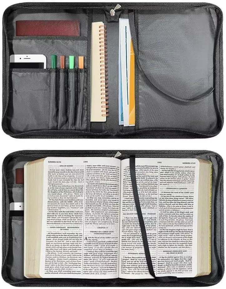 Suobstales Bee Sunflower Print Bible Covers with Shoulder Strap PU Leather Bible Case for Women Men Bible Bag Tote Book Carrying Case Christian Bible Accessories with Handle, M