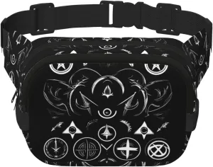 Supernatural Symbols Black Print Square Double Layer functionality Waist Bag Unisex Crossbody Pack Travel Workout