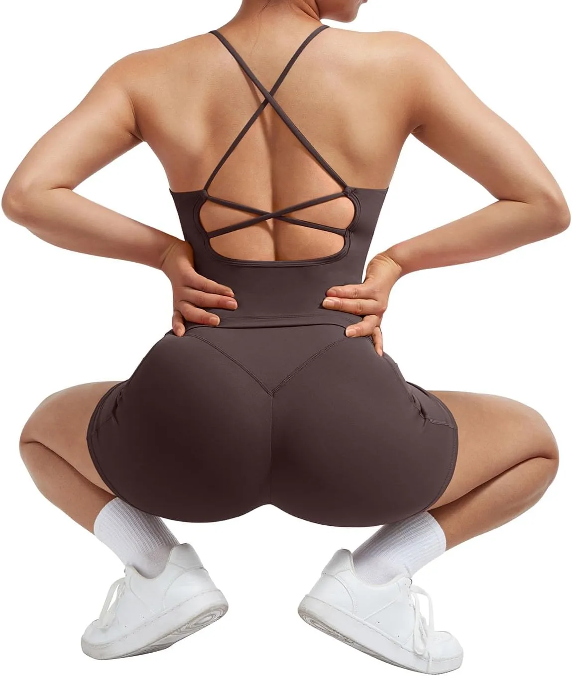 SUUKSESS Women 2 Piece Workout Sets Scrunch Butt Shorts with Pockets Padded Tank Tops