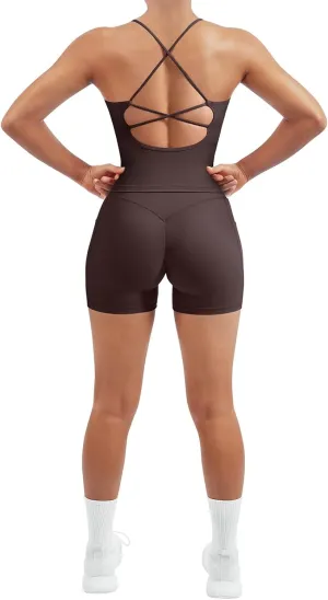 SUUKSESS Women 2 Piece Workout Sets Scrunch Butt Shorts with Pockets Padded Tank Tops