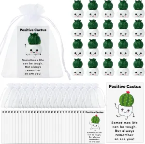 Suzile 20 Set Positive Gifts Include 20 Positive Cactus Cards 20 Cute Resin Cactus 20 Organza Bags Emotional Inspirational Gifts for Coworker Staff Back to School Student Teacher