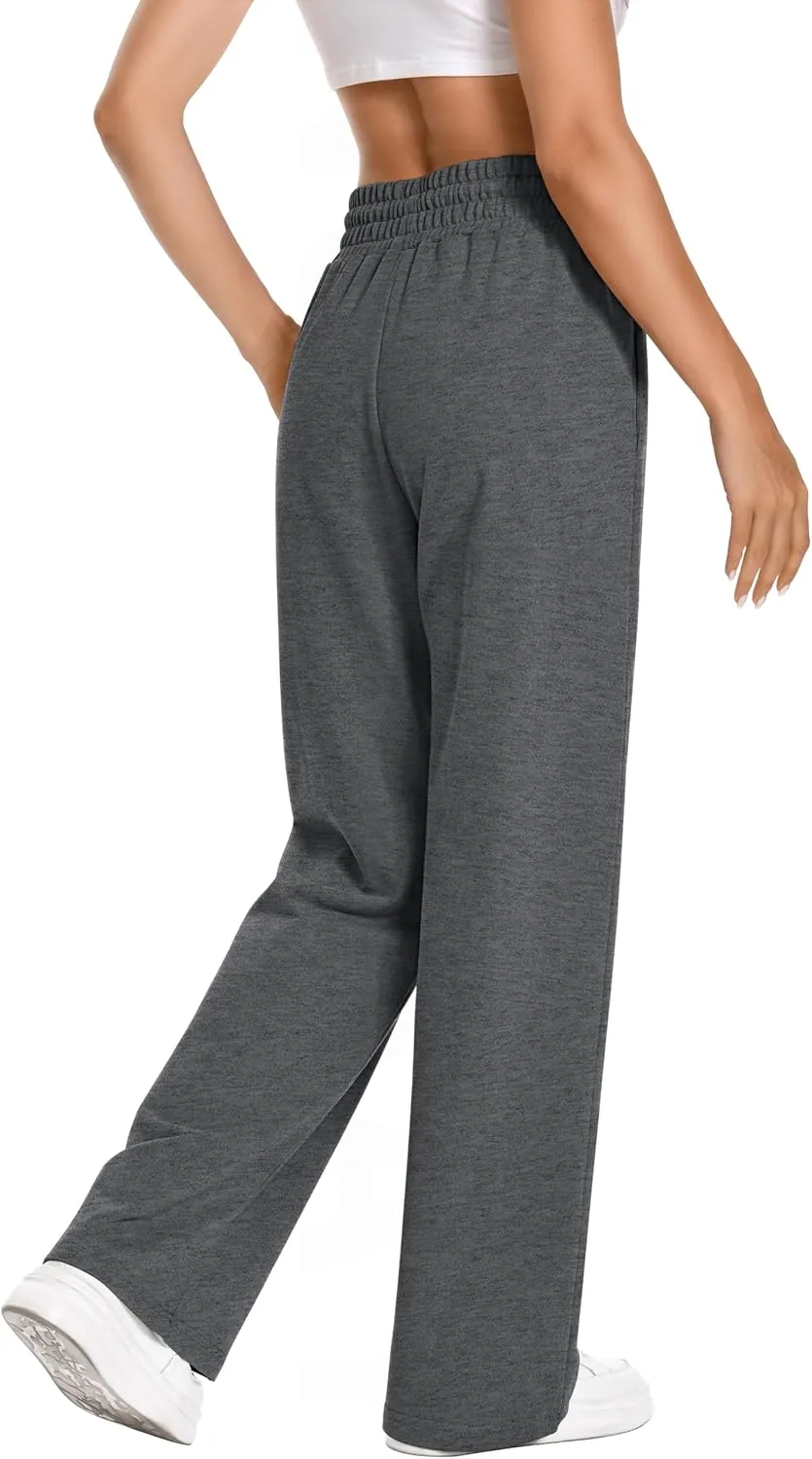 Sweatpants Women High Waist Straight Leg Womens Sweat Pants Pockets Drawstring Cotton Casual Pants