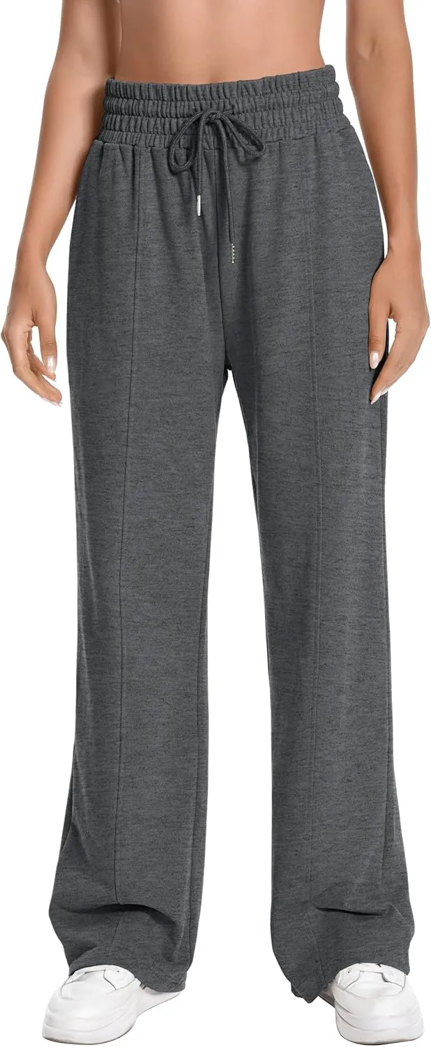 Sweatpants Women High Waist Straight Leg Womens Sweat Pants Pockets Drawstring Cotton Casual Pants