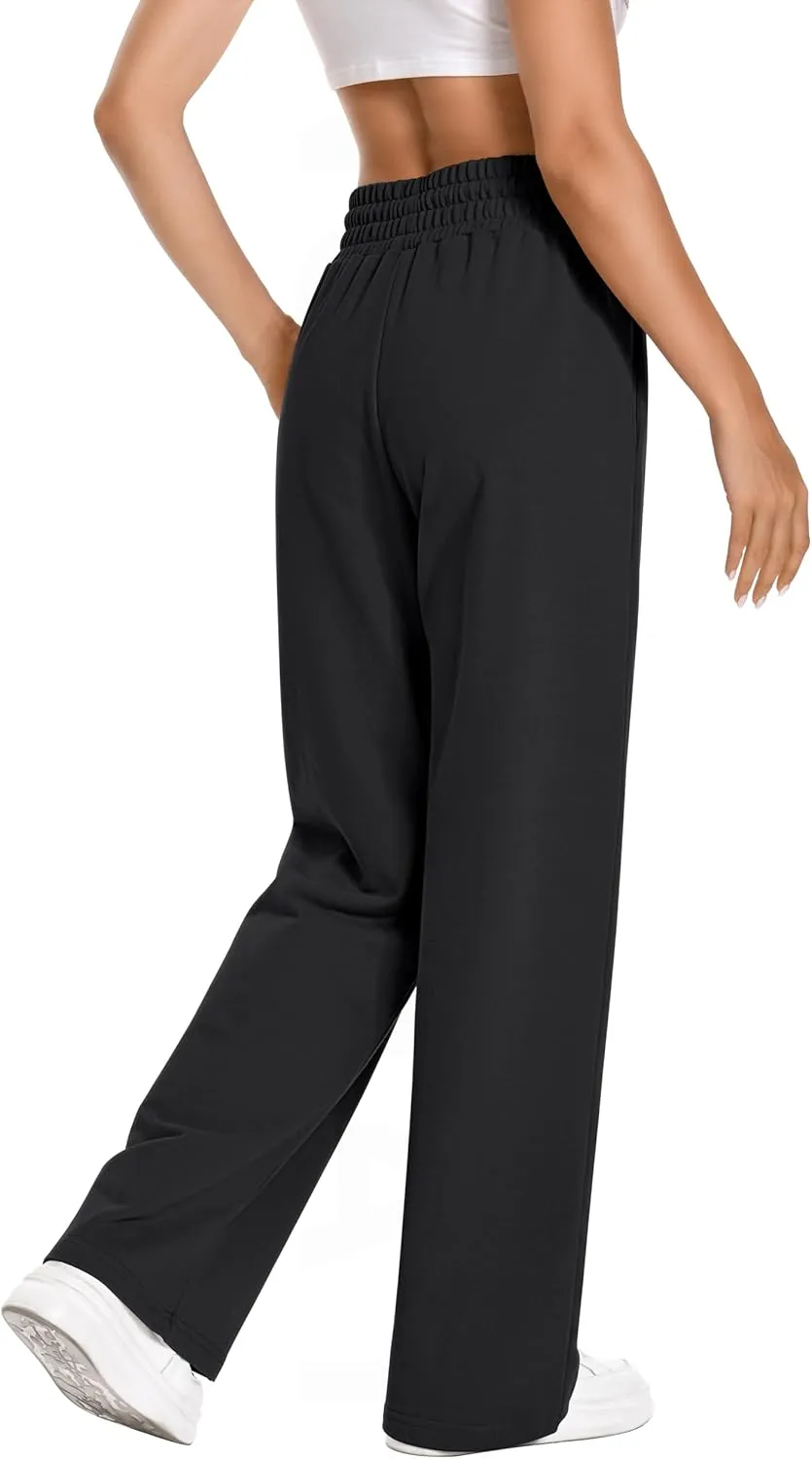 Sweatpants Women High Waist Straight Leg Womens Sweat Pants Pockets Drawstring Cotton Casual Pants