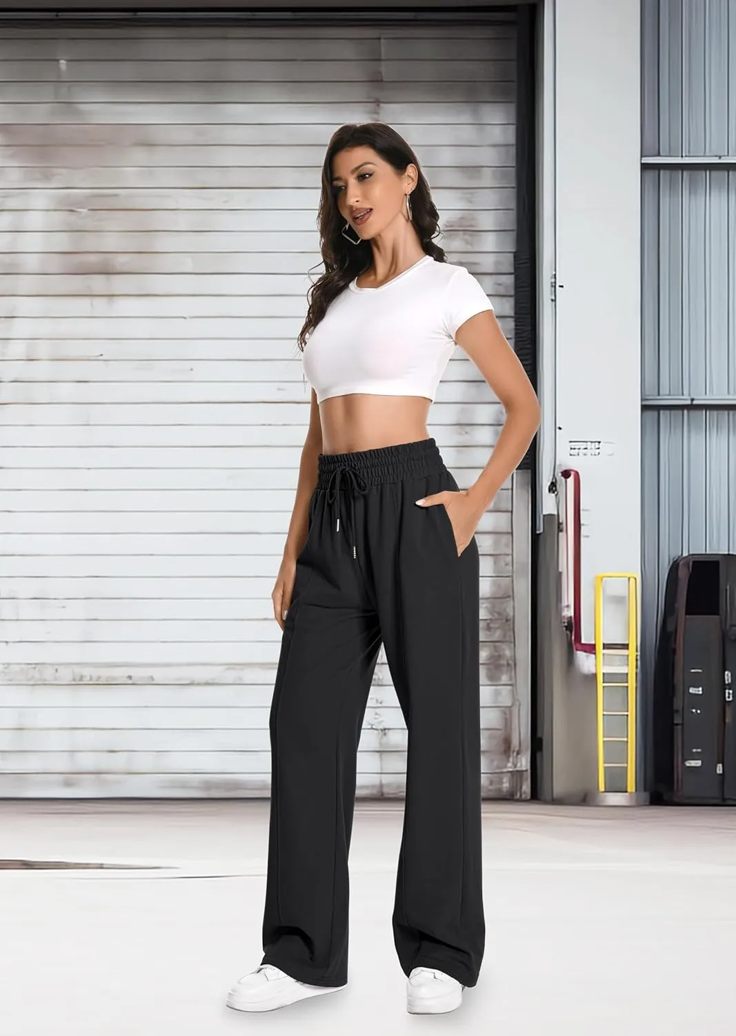 Sweatpants Women High Waist Straight Leg Womens Sweat Pants Pockets Drawstring Cotton Casual Pants
