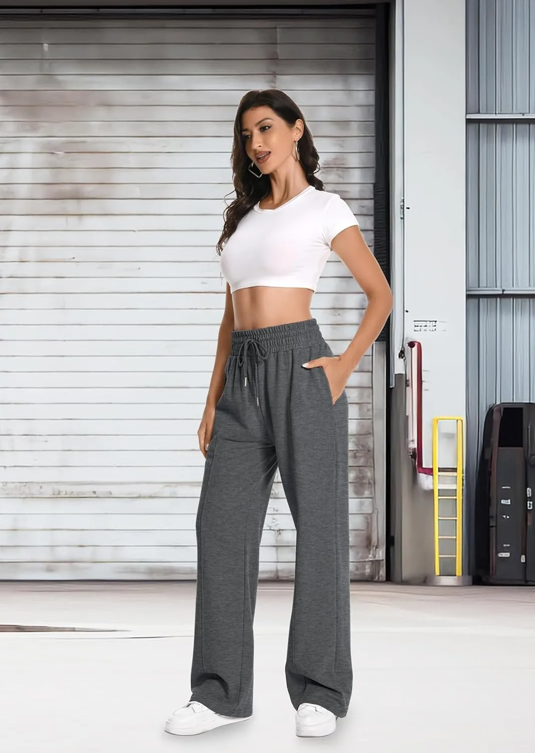 Sweatpants Women High Waist Straight Leg Womens Sweat Pants Pockets Drawstring Cotton Casual Pants