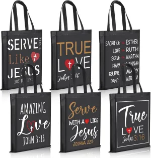 Sweetude 24 Pcs Christian Religious Gift Bag Scripture Tote Bags Bulk,15 x 17 Inch Non Woven Jesus Tote Bible Church Gifts John 3: 16 Prayer Gifts for Sunday School, Mothers Fathers Day Party Favors