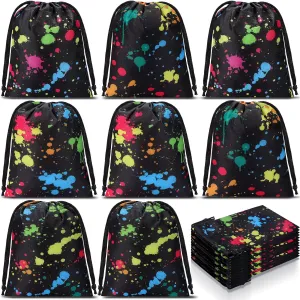 Sweetude 24 Pcs Neon Drawstring Bags, Small Neon Glow in the Dark Party Favor Gift Treat Drawstring Backpack Birthday Decorations Supplies for Birthday Party Baby Shower Candy Goodie Rewards Prize Bag