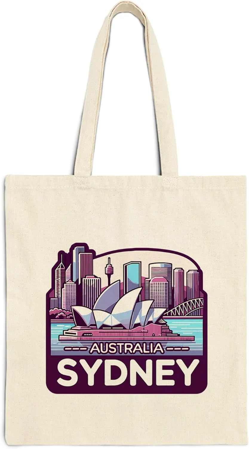 Sydney Australia Cotton Tote Bag for Women Men Casual Tote Bag Cloth Canvas Shopping Bags with Handles Cute Bags Everyday Use 15" x 16" Aesthetic Gift ID44997