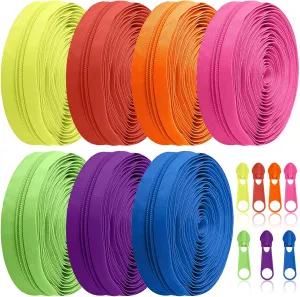 Syhood 35 Yards 7 Pcs Sewing Zippers #5 Nylon Assorted Coil Zipper Tapes with 70 Sliders Sewing Craft Supplies Gifts for Women Men (Neon Color)