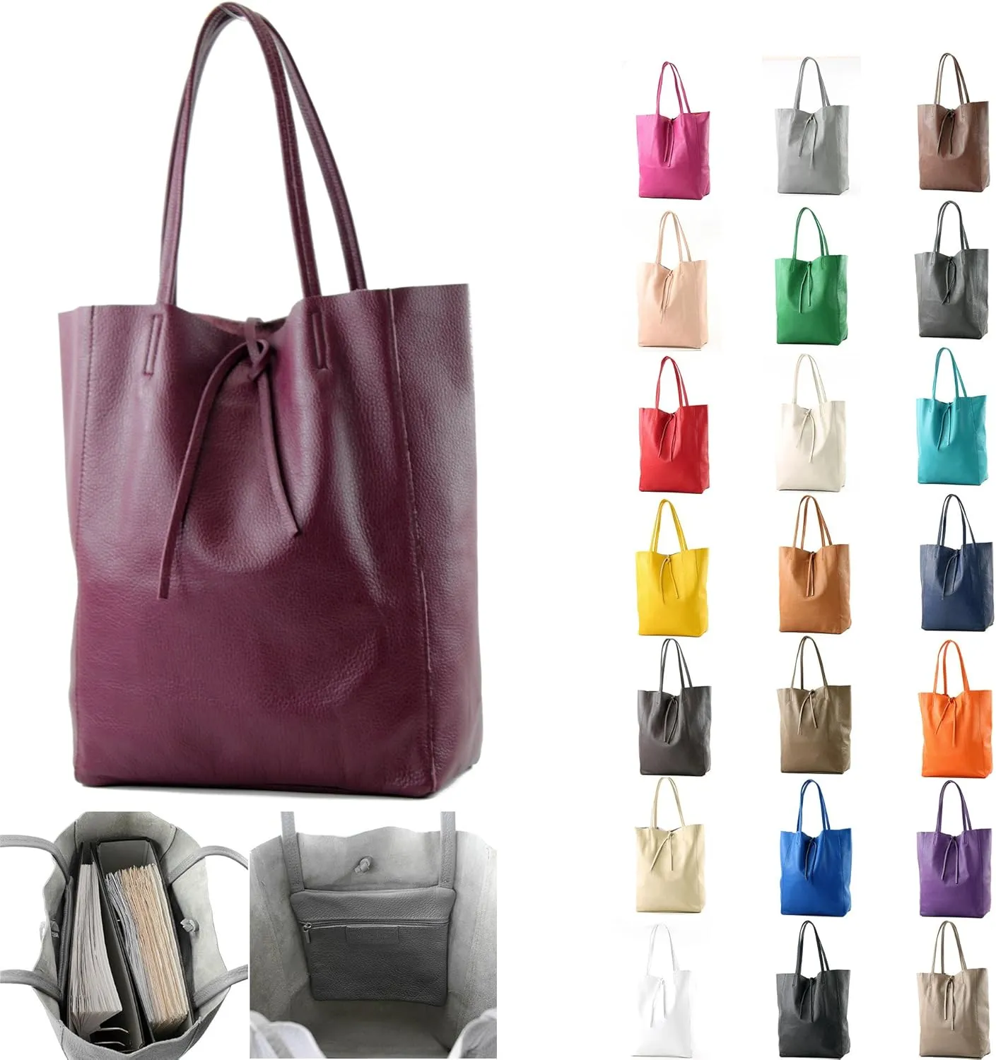 T163 - Ital. Large shopper bag with leather inner pocket