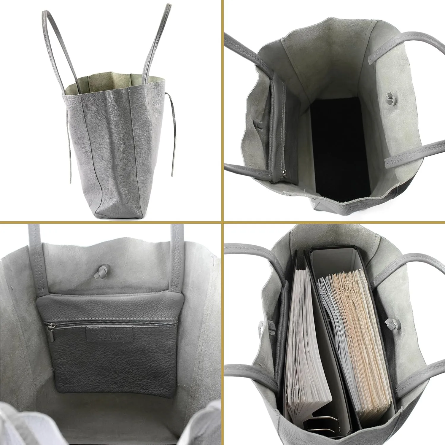 T163 - Ital. Large shopper bag with leather inner pocket
