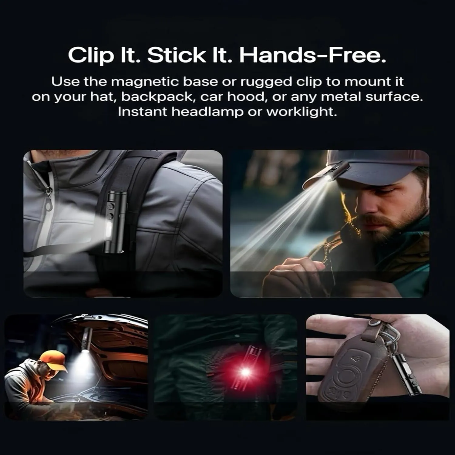 Taclite Mini - The Ultimate Everyday Micro Tool, 2025 New 800 Lumens Magnetic Led Rechargeable Flashlight with Hat Clip, Waterproof, 3 Brightness for Camping, Emergency Black   Silver
