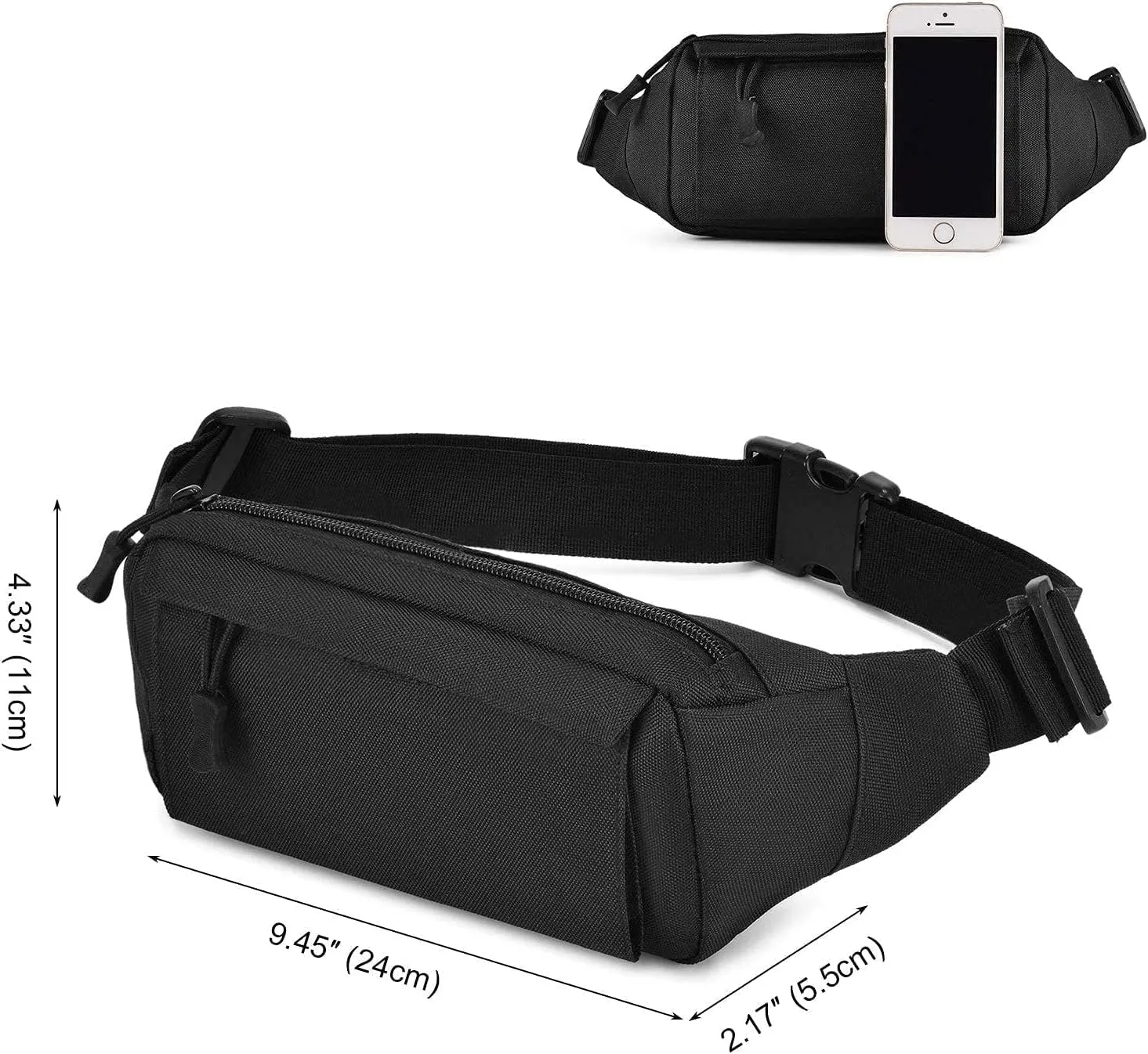 Tactical Fanny Pack Small Military Waist Bag Money Belt Bumbag WR Nylon for Daily Use Travel Hiking Climbing Running (Black)
