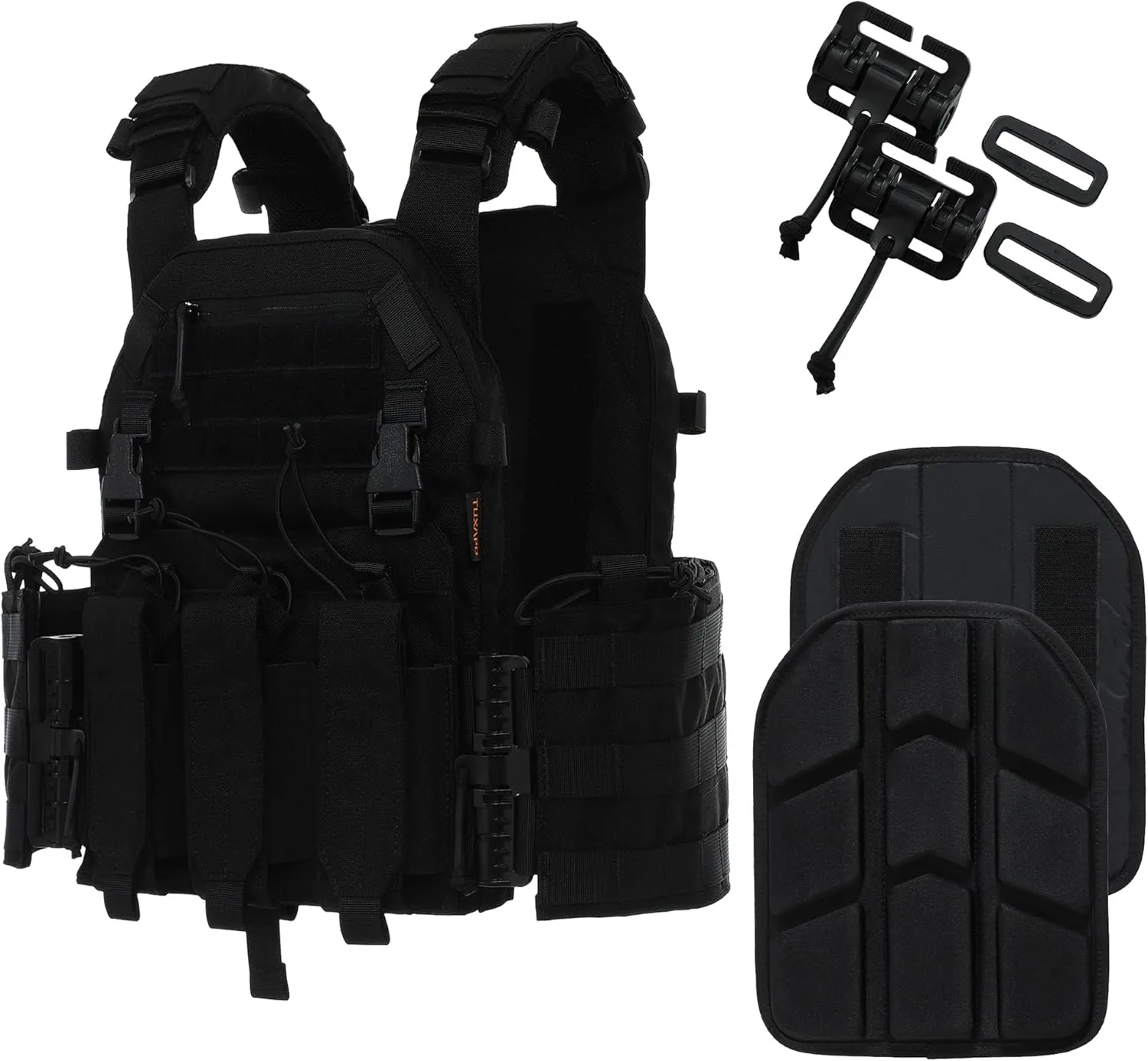 Tactical Molle Vests with Triple mag Pouch and Side Cummerbund Pouches, Quick Release Vests for Men