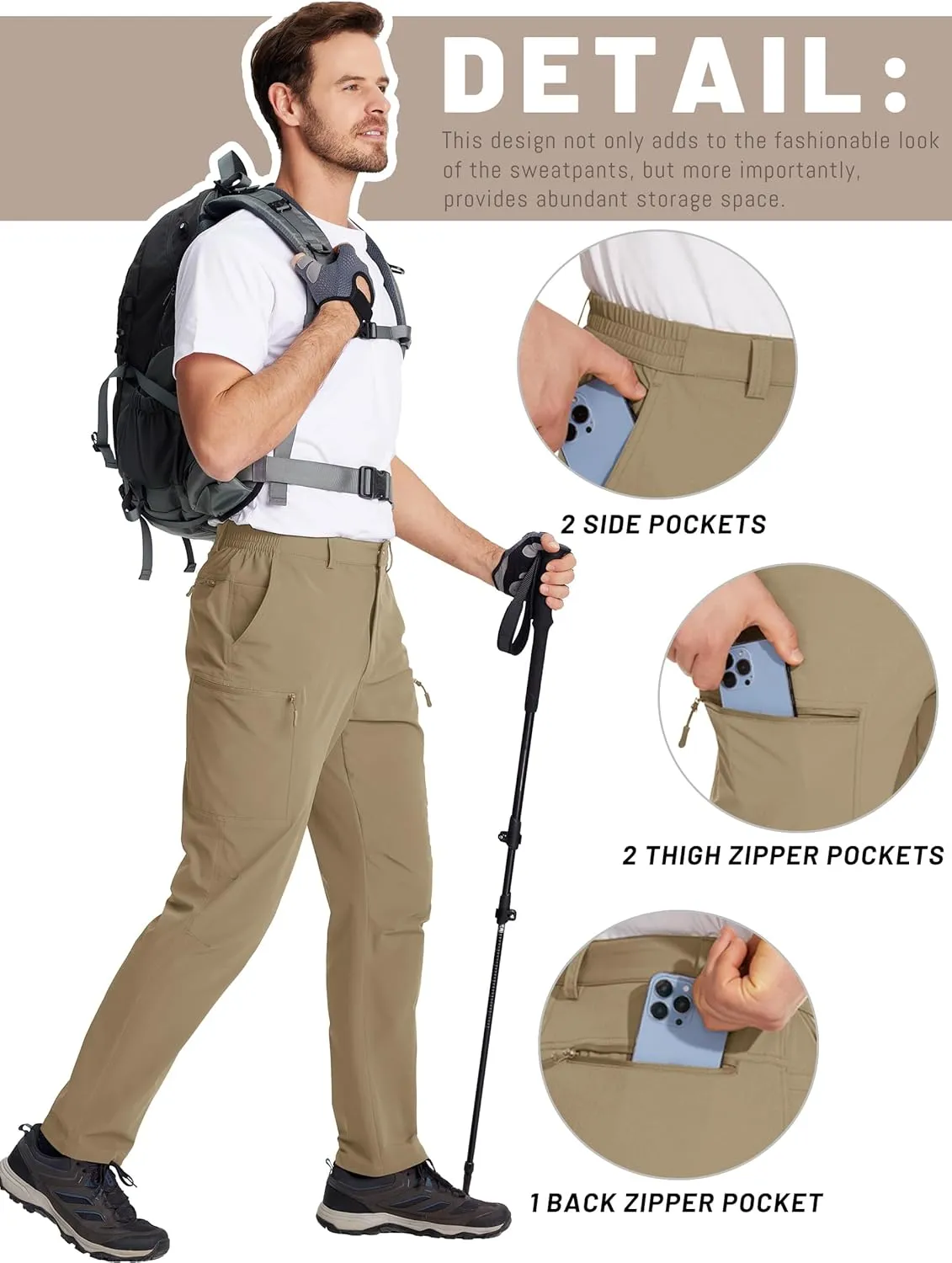 TACVASEN Men's Hiking Cargo Pants with 6 Pockets Lightweight Water Resistant Quick Dry Travel Work Pants Tactical Outdoor