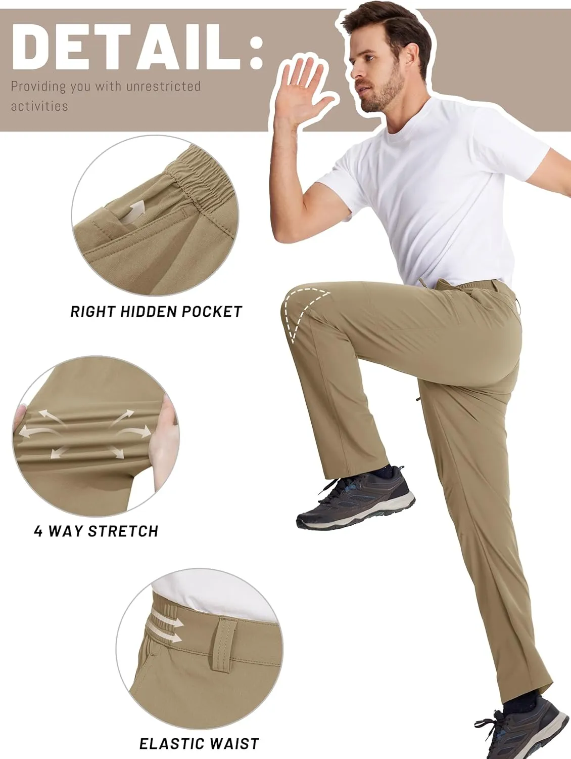 TACVASEN Men's Hiking Cargo Pants with 6 Pockets Lightweight Water Resistant Quick Dry Travel Work Pants Tactical Outdoor