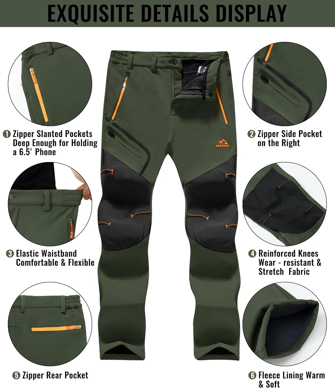 TACVASEN Men's Snow Ski Pants Fleece Lined Winter Hiking Pants Water Resistant Insulated Snowboard Work Outdoor