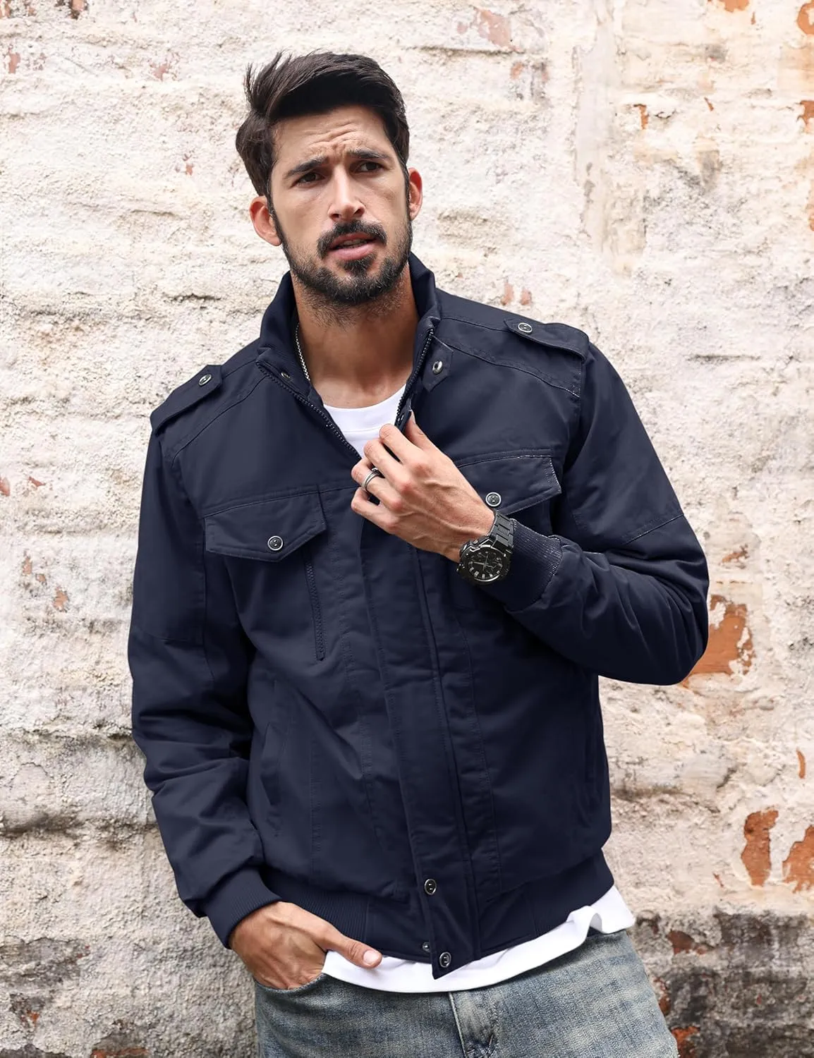 TACVASEN Men's Winter Jacket-Fleece Cotton Military Coat Thicken Casual Cargo Bomber Jacket