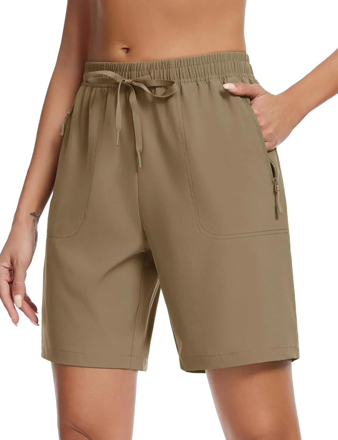 TACVASEN Women's Hiking Shorts Quick Dry Lightweight 8" Water Resistant Athletic Shorts with Pockets Outdoor Golf Active