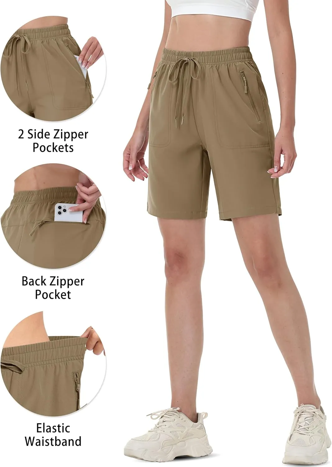 TACVASEN Women's Hiking Shorts Quick Dry Lightweight 8" Water Resistant Athletic Shorts with Pockets Outdoor Golf Active