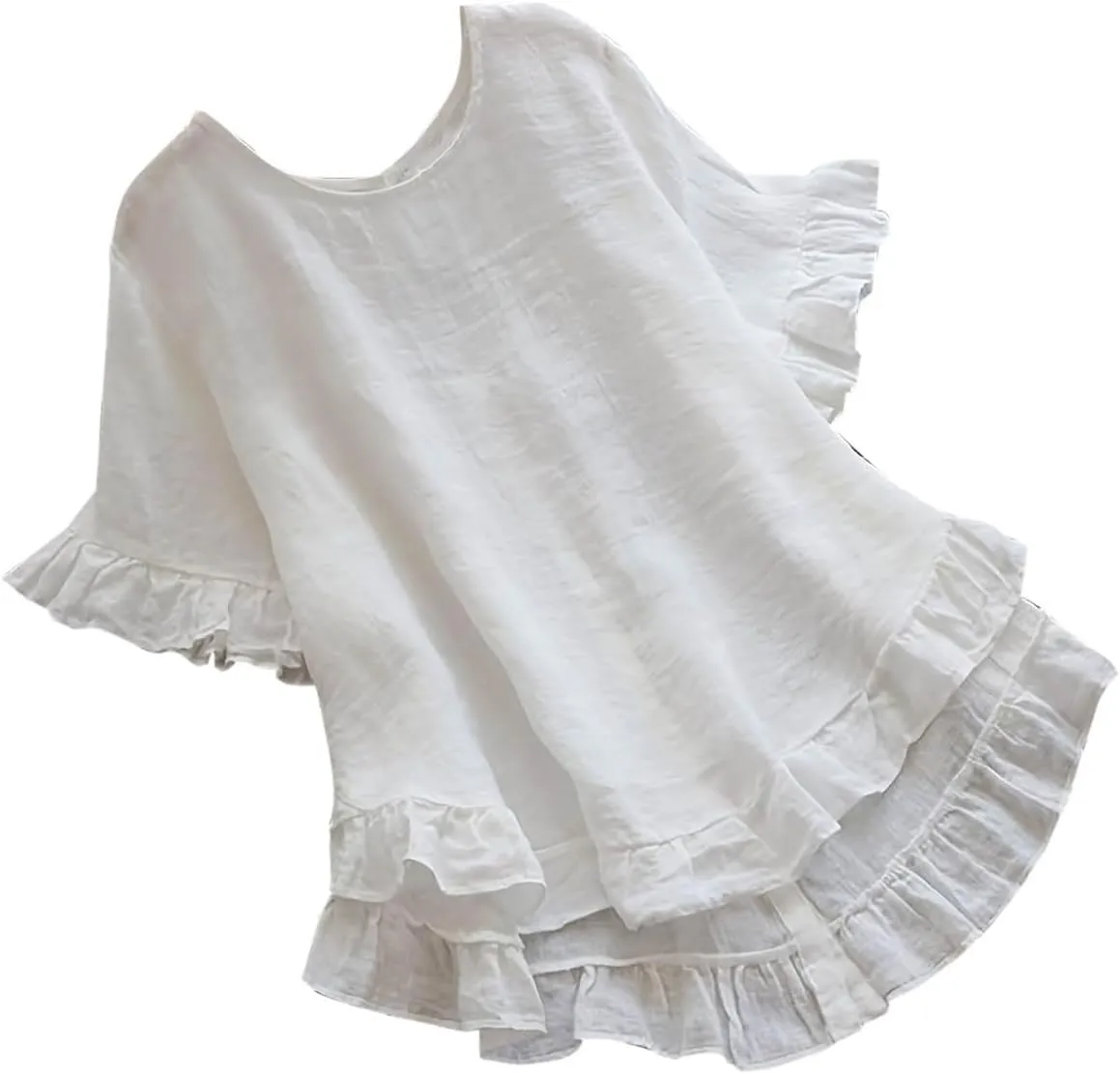 TANGNADE Women's Summer Ruffle Sleeve Linen Tunic Top Flowy Casual Loose Cute Plus Size Work Blouse Shirts Trendy Clothes