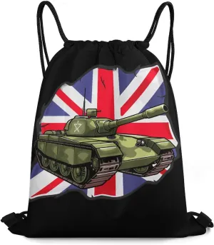 Tank British Flag WW2 Tanks Drawstring Backpack Durable String Bag Sports Sackpack Cinch Bags for Gym Travel