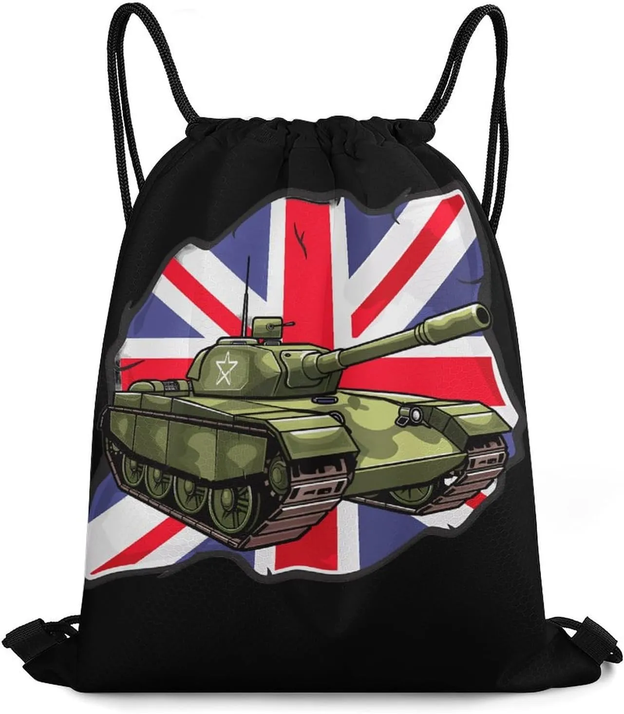 Tank British Flag WW2 Tanks Drawstring Backpack Durable String Bag Sports Sackpack Cinch Bags for Gym Travel