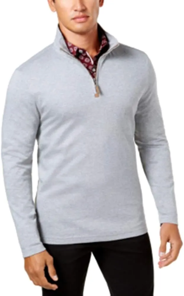 Tasso Elba Mens Heathered Cotton 1/4 Zip Pullover