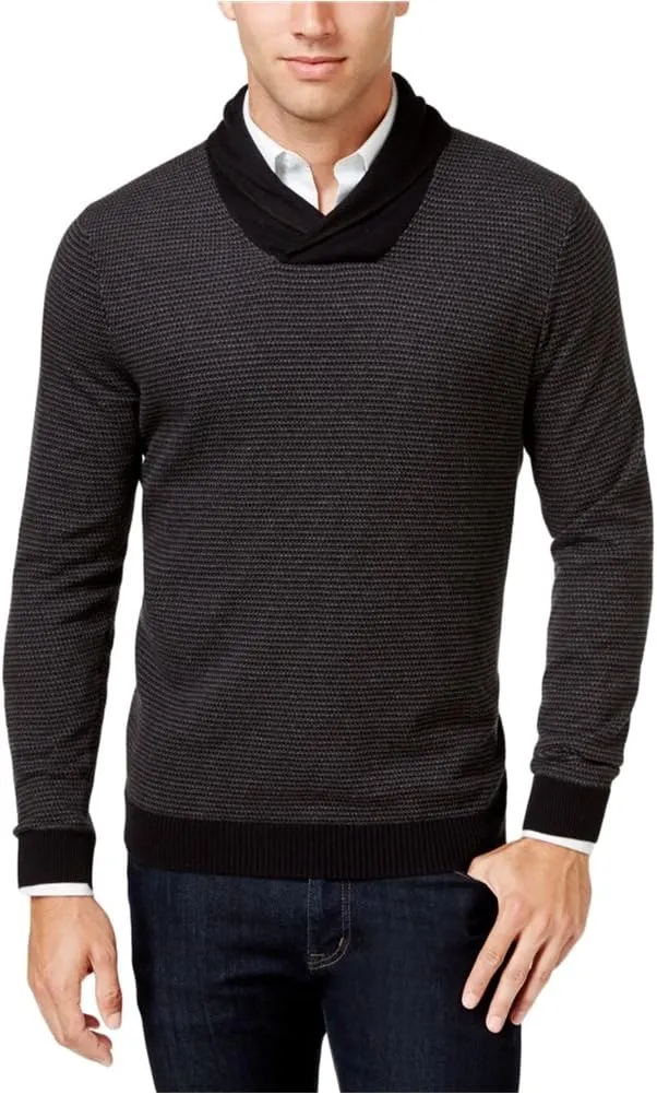 Tasso Elba Mens Rice Stitch Cotton Shawl-Collar Sweater