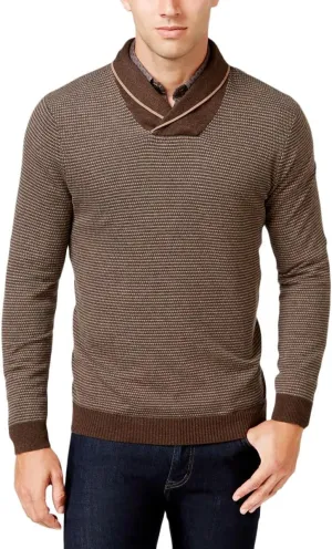 Tasso Elba Mens Rice Stitch Cotton Shawl-Collar Sweater