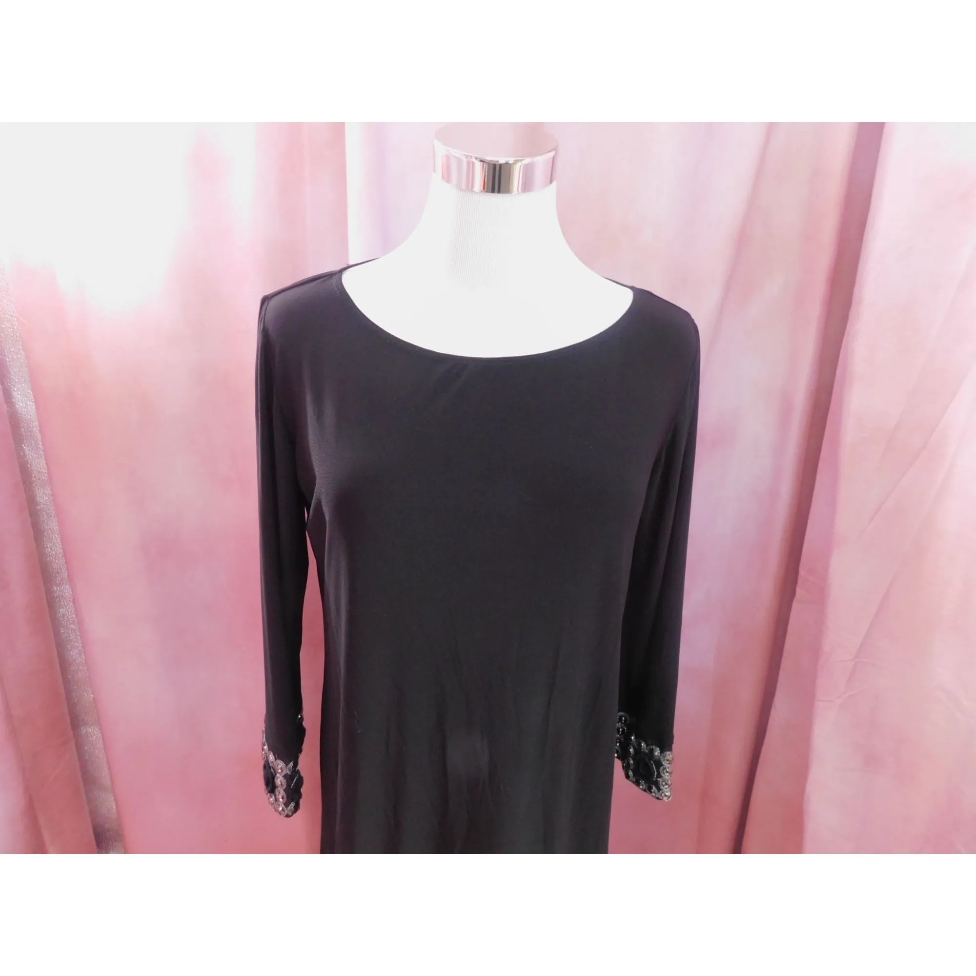 Tatiana B Beaded Embellished Hem Black Shift Dress Sz Small