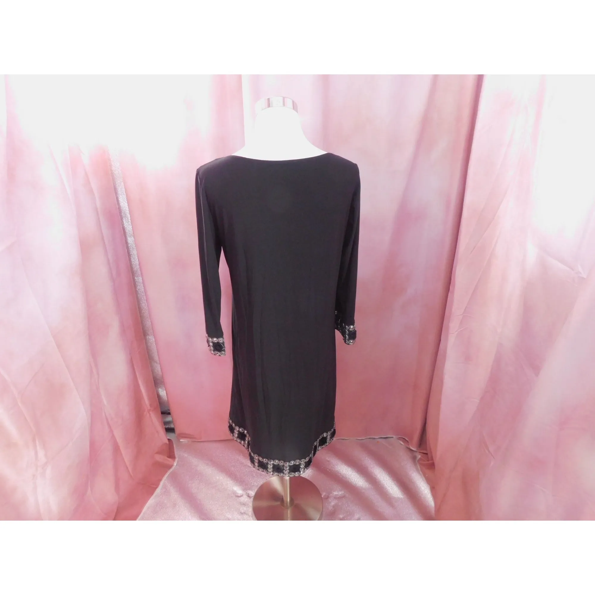 Tatiana B Beaded Embellished Hem Black Shift Dress Sz Small